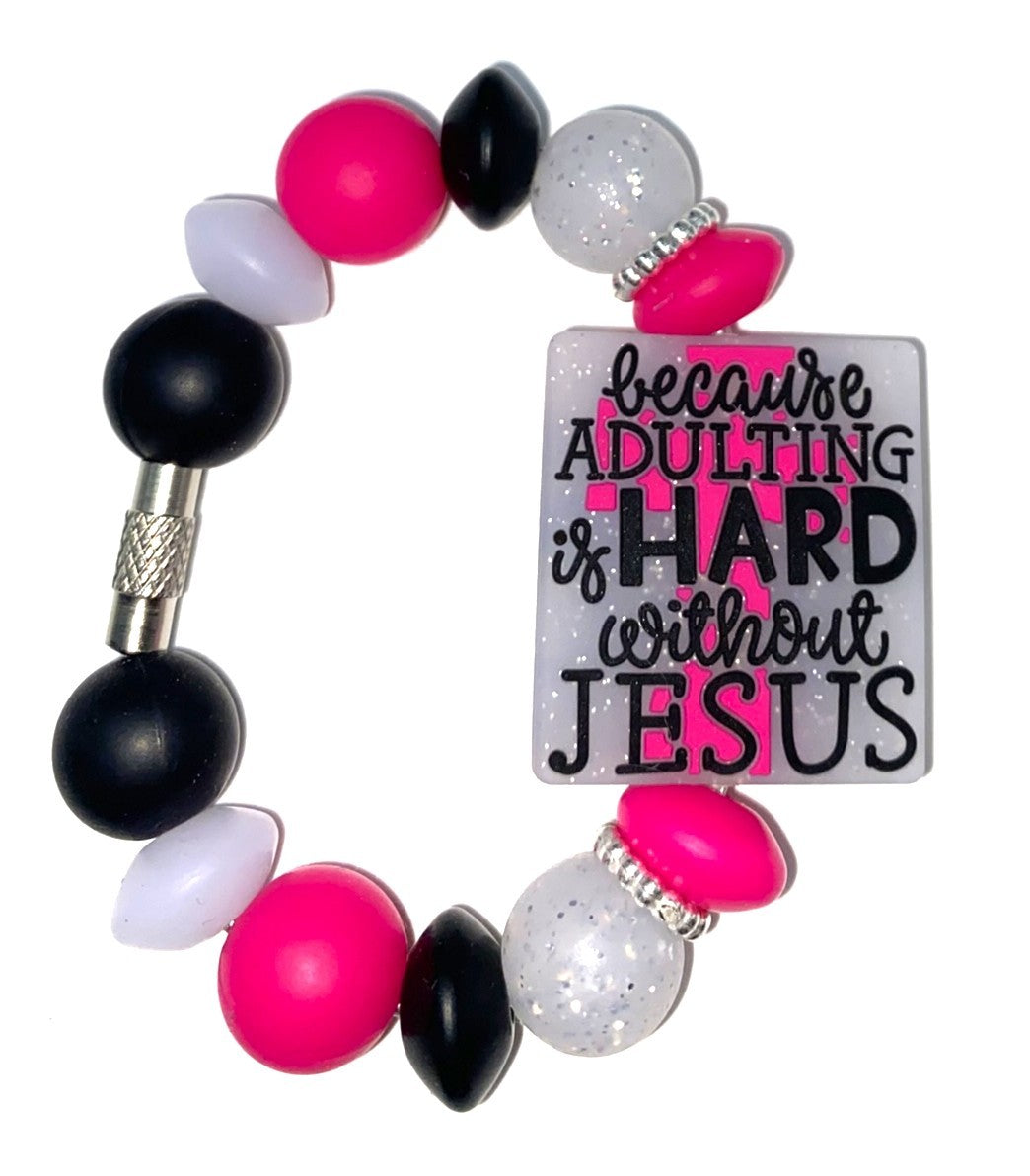 Because Adulting Is Hard Without Jesus Glitter Tumbler Cup Handle Charm