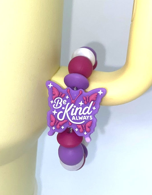 Be Kind Always Purple Butterfly Stanley Tumbler Cup Handle Charm