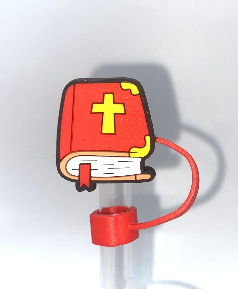 Red Bible w/Cross Straw Topper