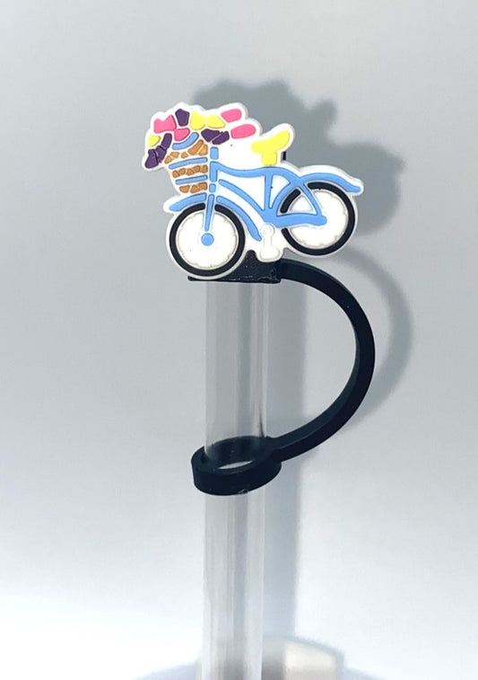 Bicycle w/Flower Basket Straw Topper