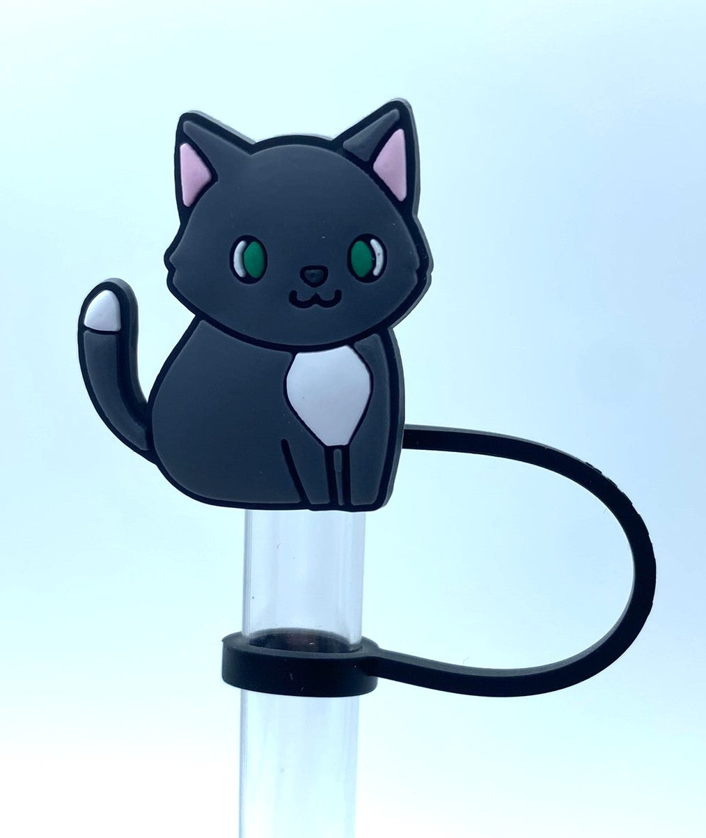Kitty Cat Black Straw Topper