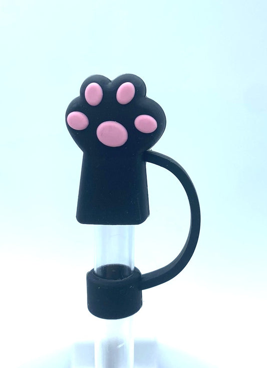 Black Kitty Cat Paw 3D Straw Topper