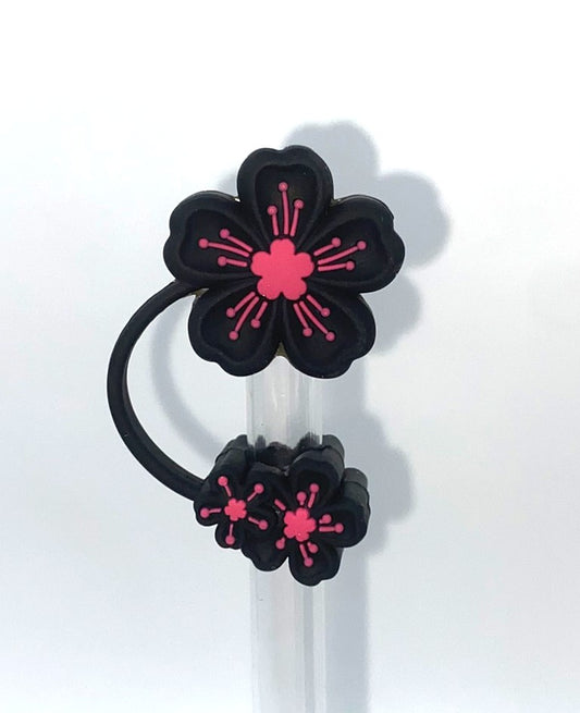 Black Sakura Cherry Blossom Flower 3D Straw Topper