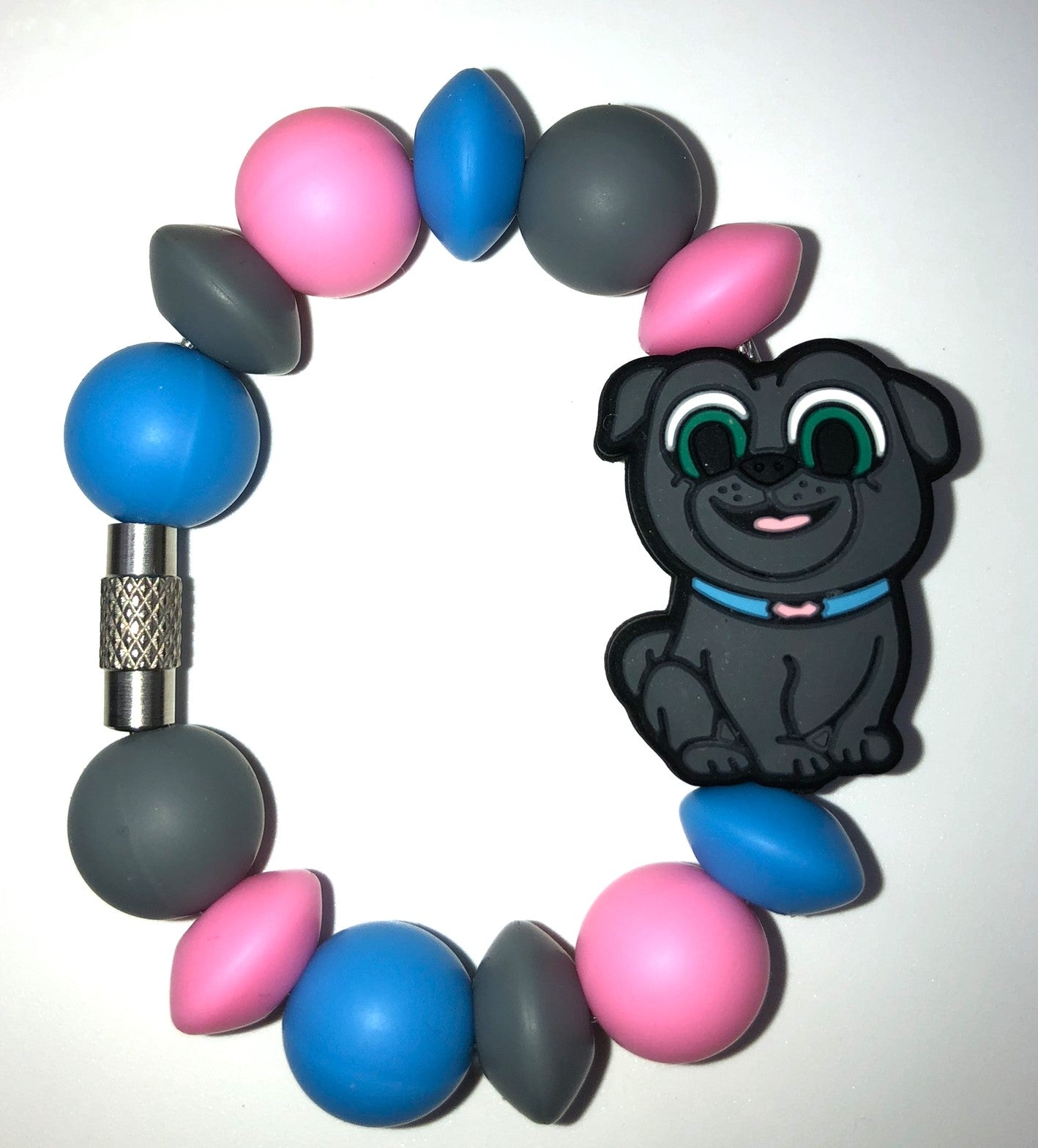 Cute Black Pug Dog w/Blue Collar Stanley Tumbler Cup Handle Charm