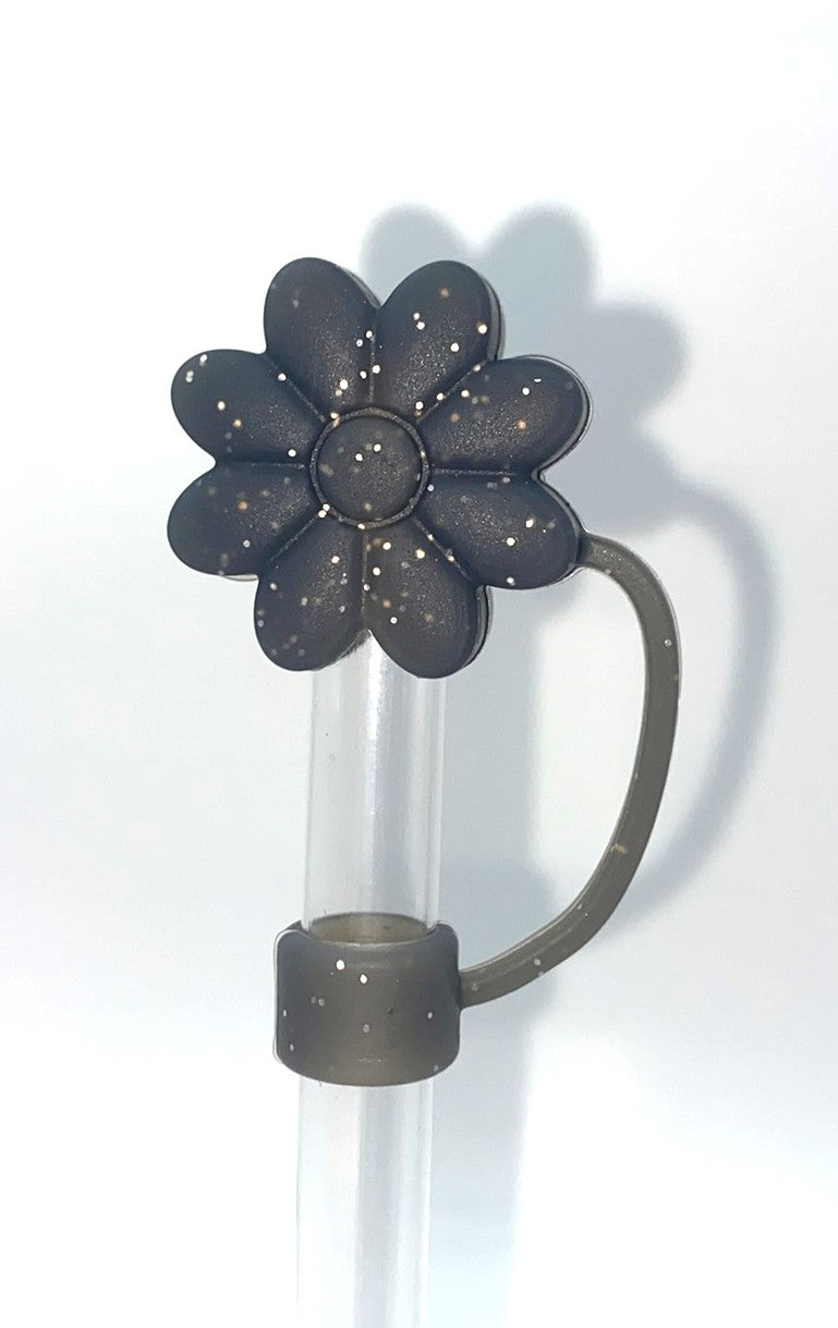 Black Glitter Flower 3D Straw Topper