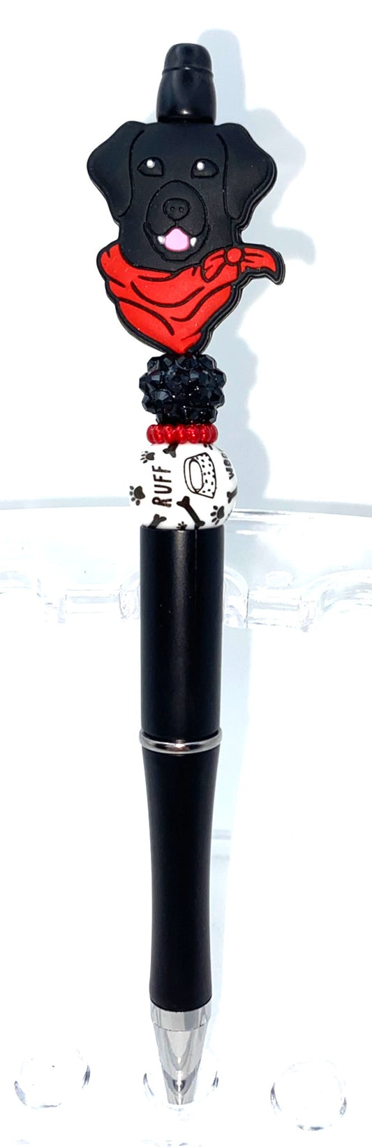 Black Labrador Retriever w/Red Bandana Beaded Pen