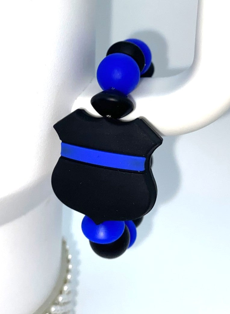 Police Badge Black w/Blue Line Stanley Tumbler Cup Handle Charm