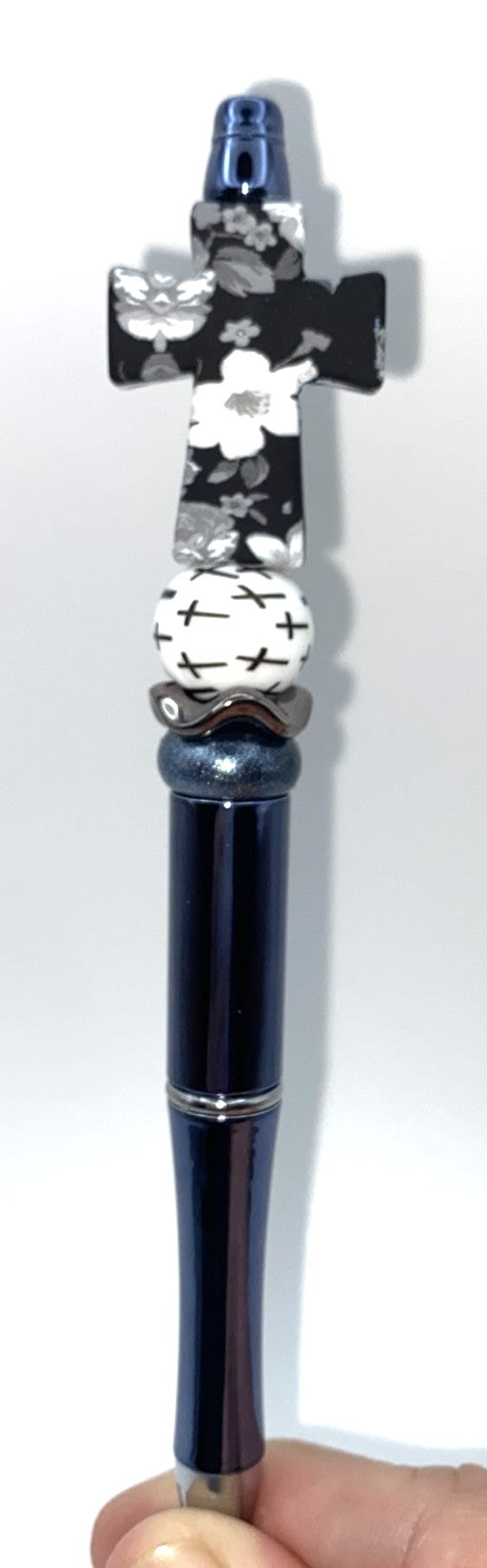 Black & White Floral Cross Beaded Pen