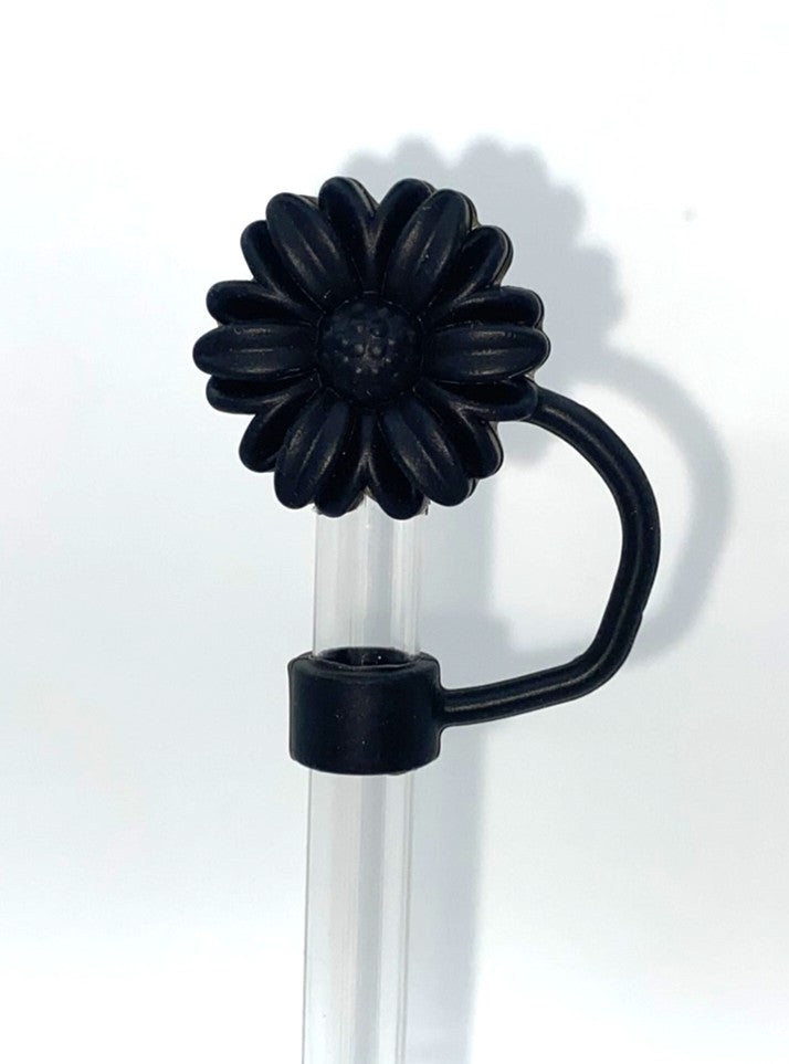 Black Daisy Flower 3D Straw Topper
