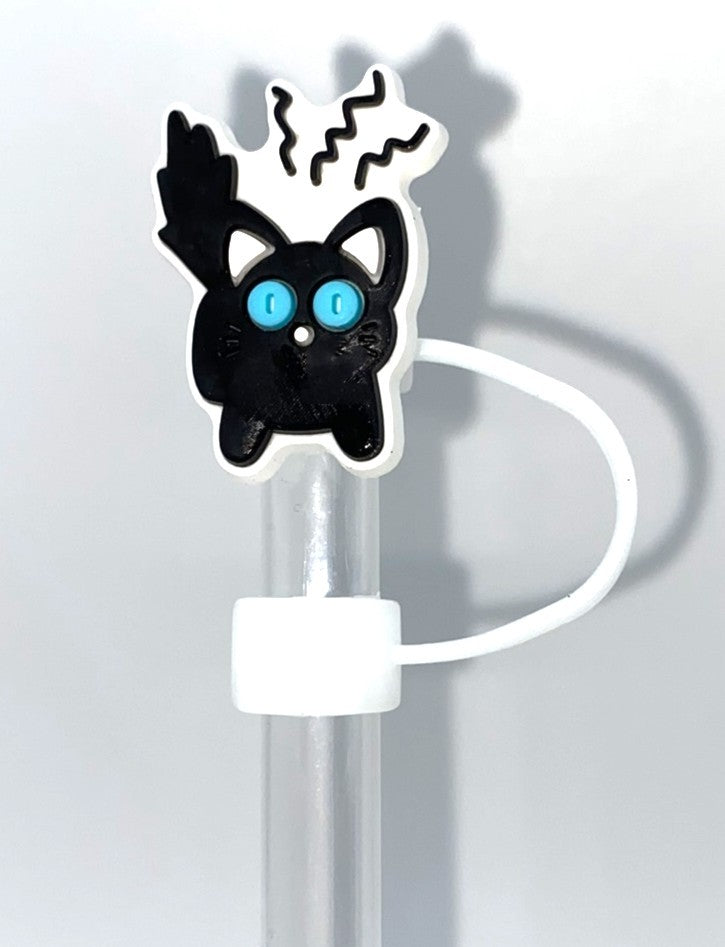 Black Kitty Cat Alarmed Straw Topper