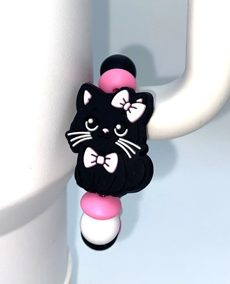 Fancy Black Cat w/Bows Stanley Tumbler Cup Handle Charm