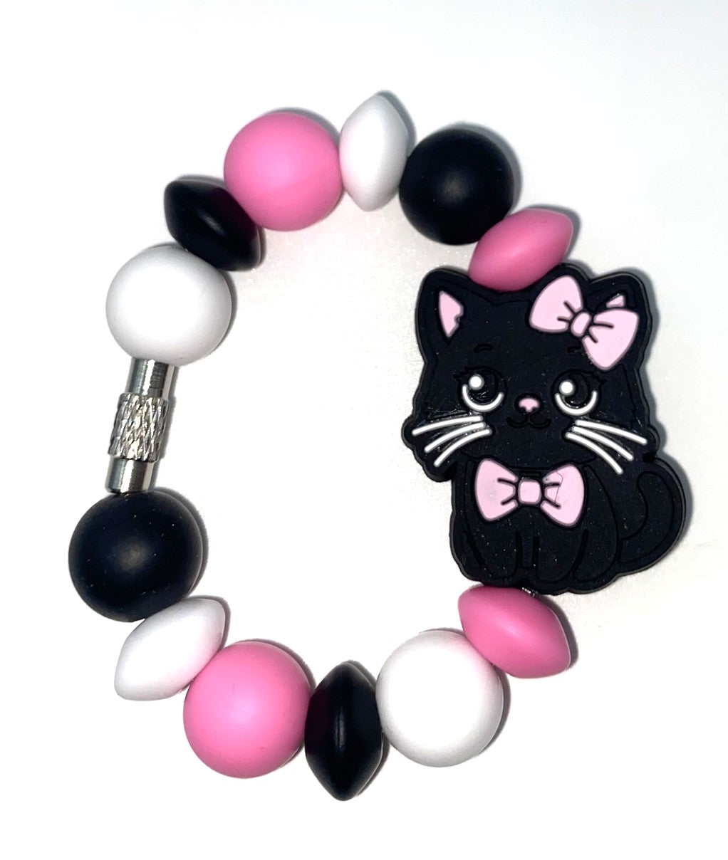 Fancy Black Cat w/Bows Stanley Tumbler Cup Handle Charm