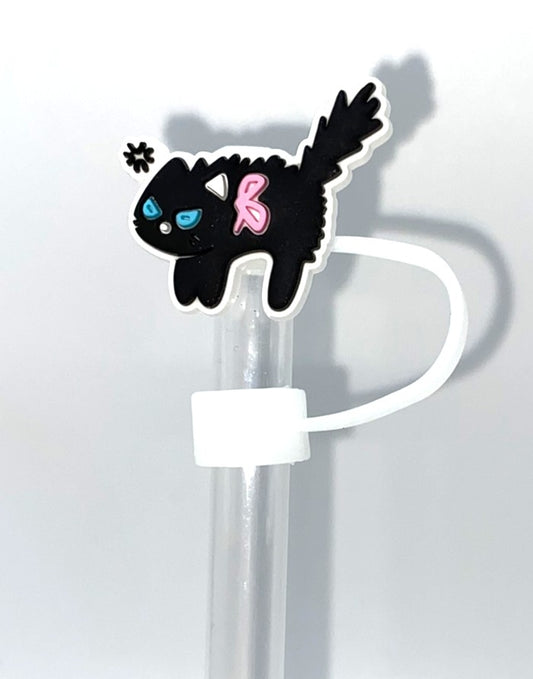 Black Kitty Cat Puffed Up Straw Topper