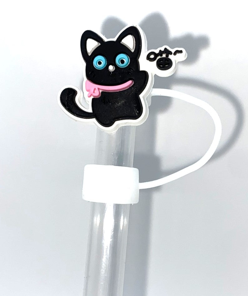 Black Kitty Cat Sitting Straw Topper