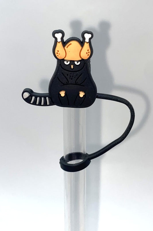 Black Cat w/Thanksgiving Turkey Hat Straw Topper