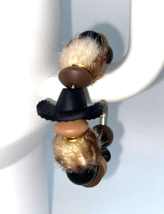 Black Cowboy Hat w/Fuzzy Beads Stanley Tumbler Cup Handle Charm