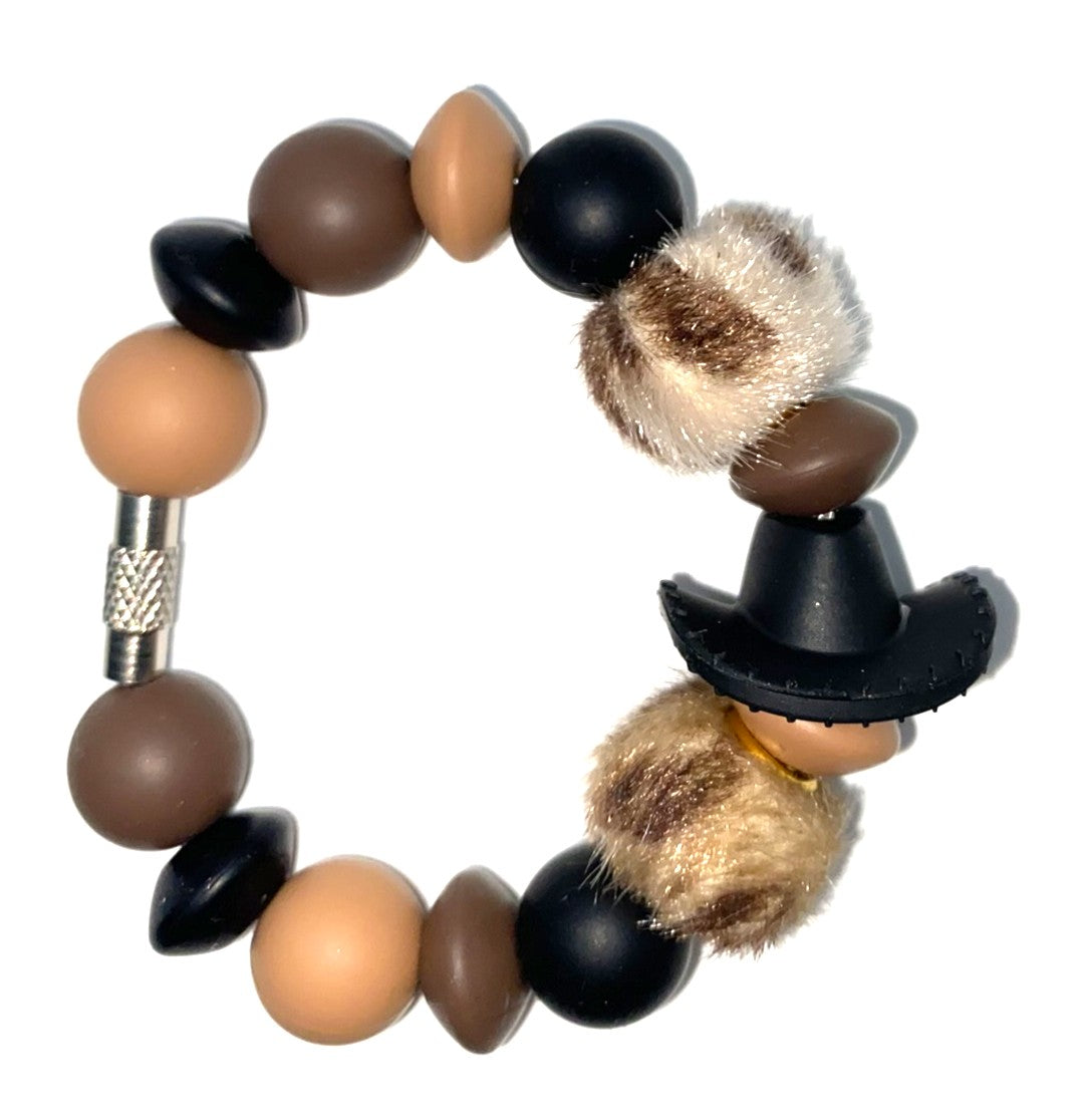 Black Cowboy Hat w/Fuzzy Beads Stanley Tumbler Cup Handle Charm