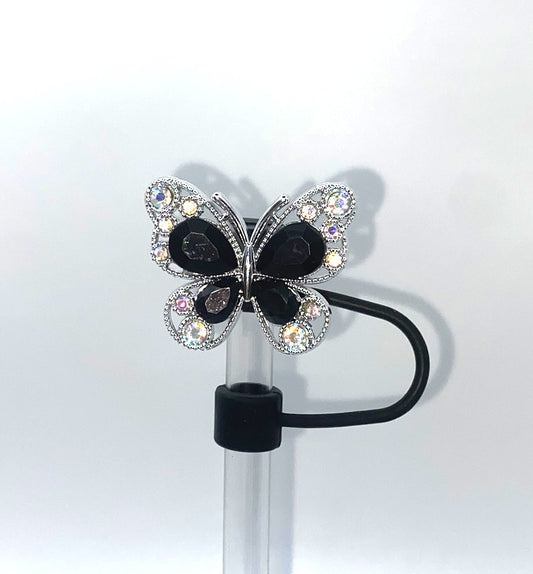 Black Crystal Butterfly Straw Topper
