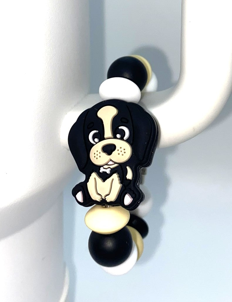 Black Puppy Dog Stanley Tumbler Cup Handle Charm
