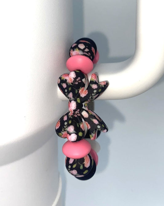 Black Rose Floral Coquette Bow Stanley Tumbler Cup Handle Charm