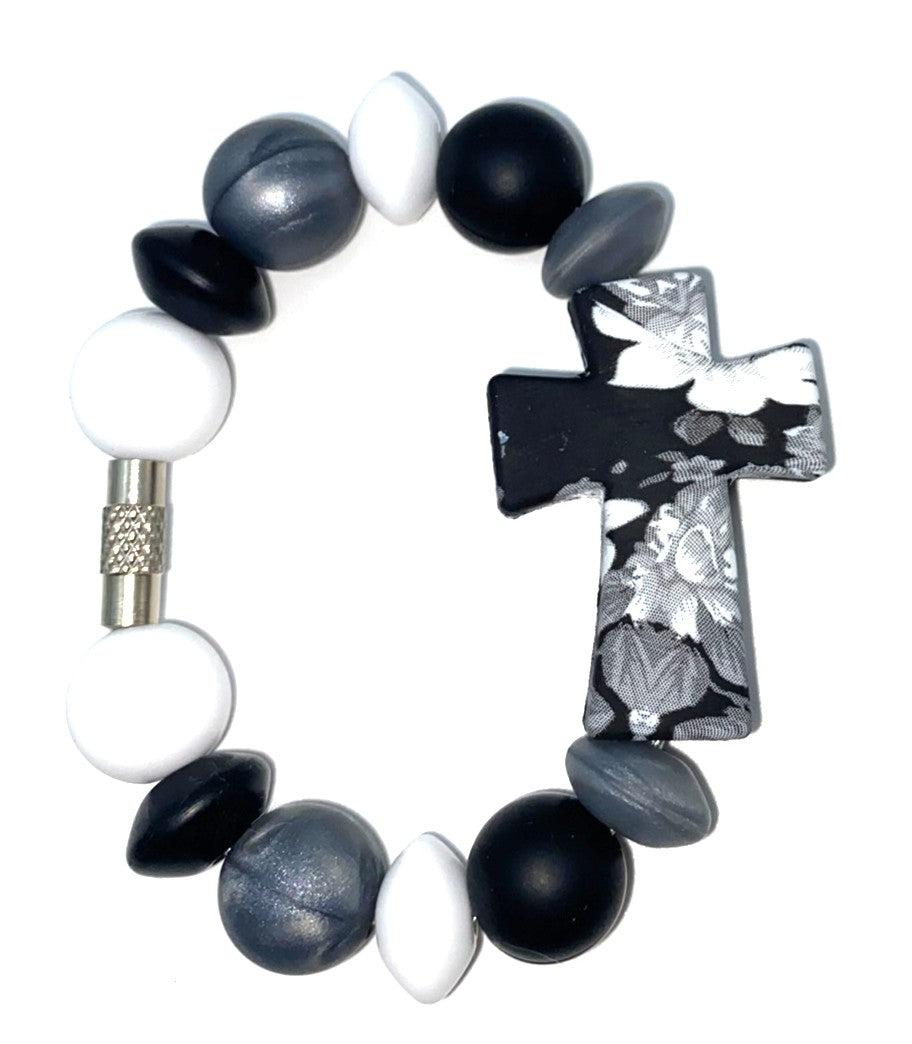 Black Floral Cross Stanley Tumbler Cup Handle Charm