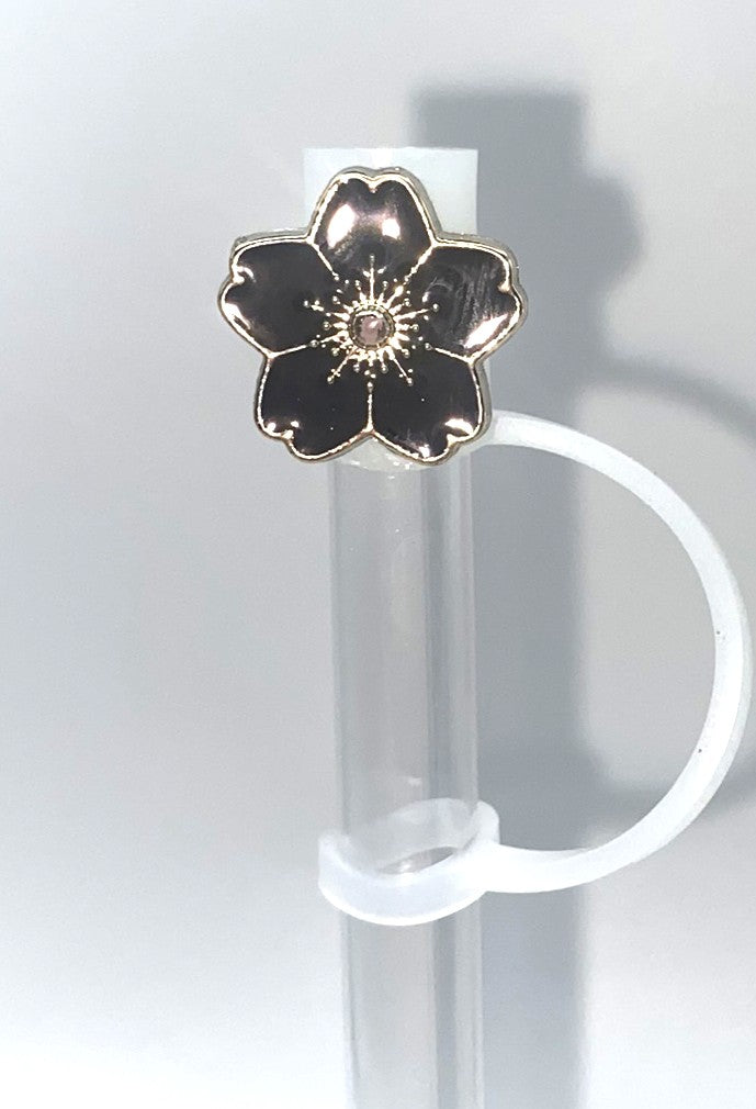 Black Flower #2 Acrylic Charm Straw Topper