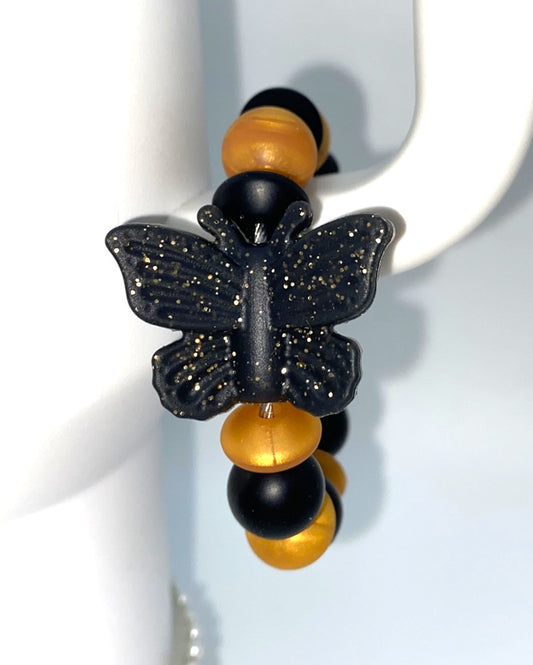 Black Monochrome Gold Glitter Butterfly Stanley Tumbler Cup Handle Charm