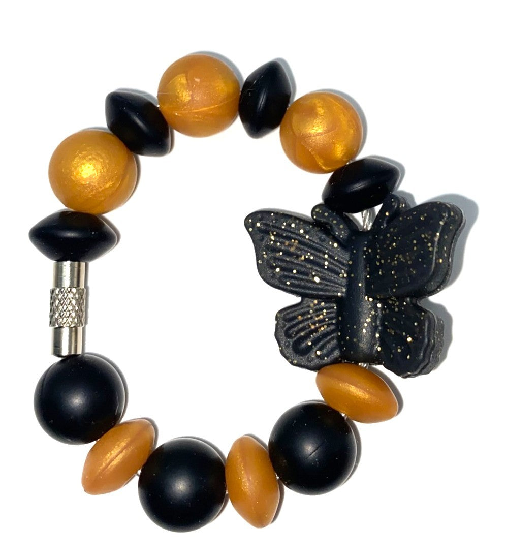 Black Monochrome Gold Glitter Butterfly Stanley Tumbler Cup Handle Charm