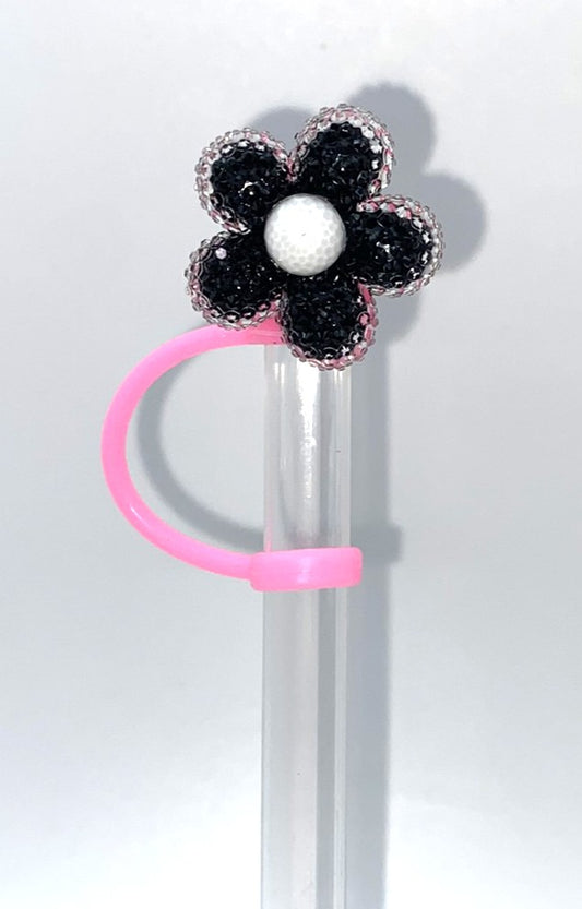Black Glitter Daisy Flower Resin Straw Topper