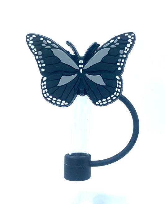 Black & Gray Monarch Butterfly Straw Topper