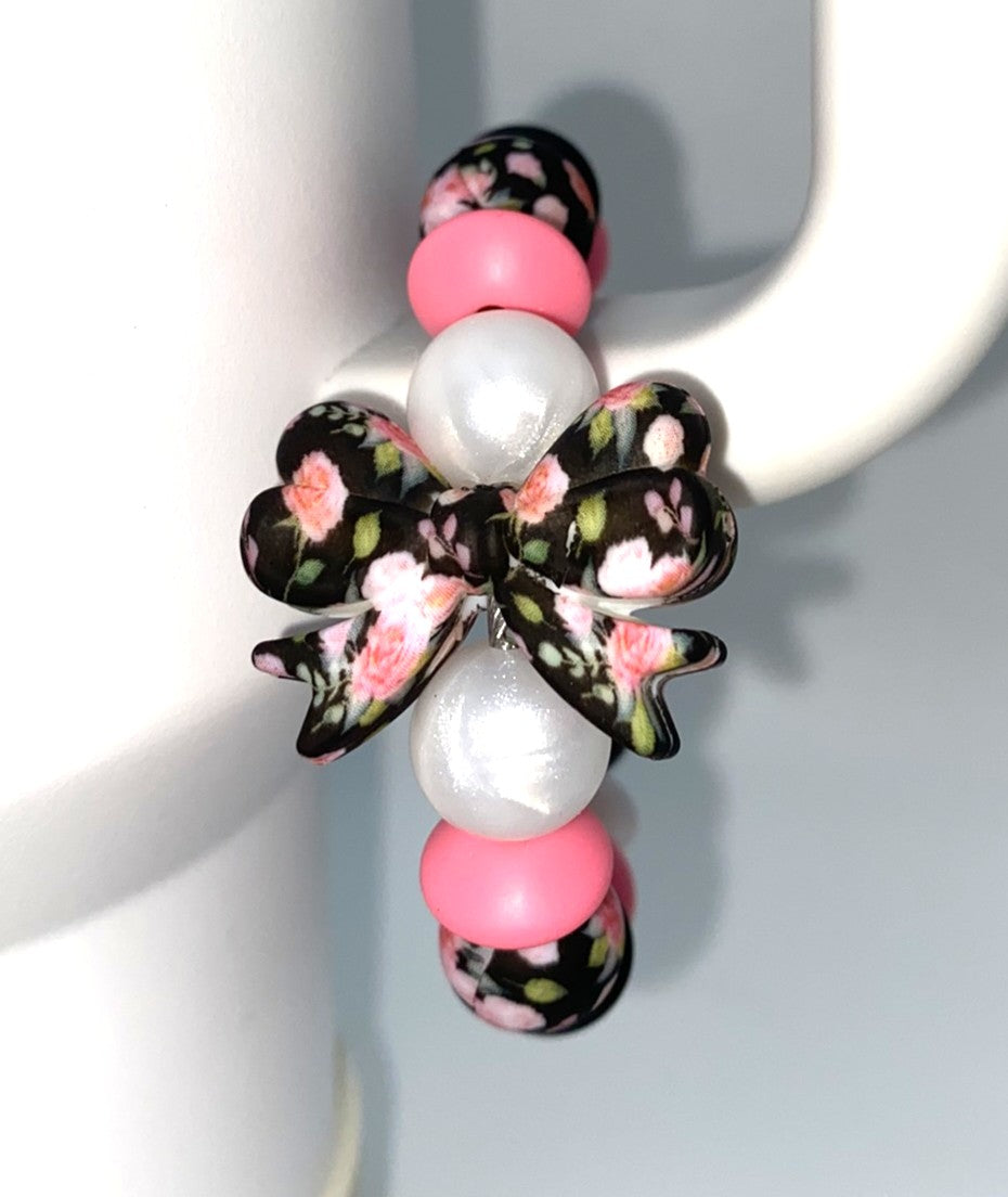 Black Rose Floral Coquette Bow Stanley Tumbler Cup Handle Charm