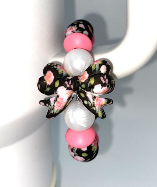 Black Rose Floral Coquette Bow Stanley Tumbler Cup Handle Charm