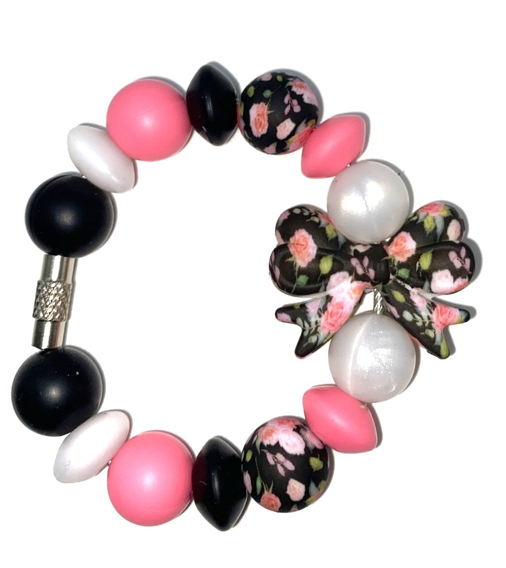 Black Rose Floral Coquette Bow Stanley Tumbler Cup Handle Charm