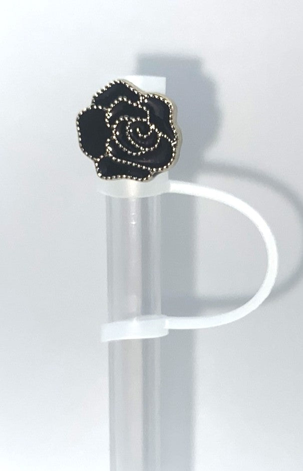 Black Rose Acrylic Charm Straw Topper