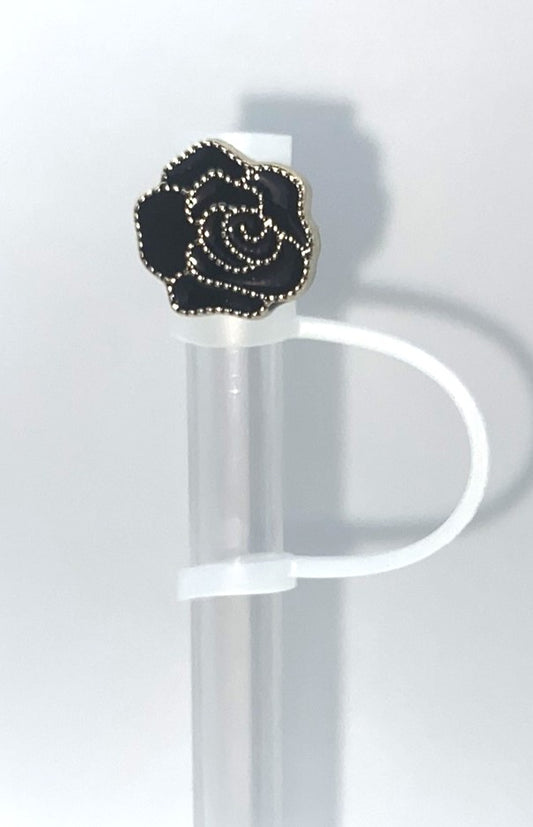 Black Rose Acrylic Charm Straw Topper