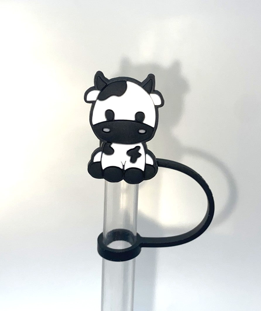 Black & White Sitting Cow Straw Topper