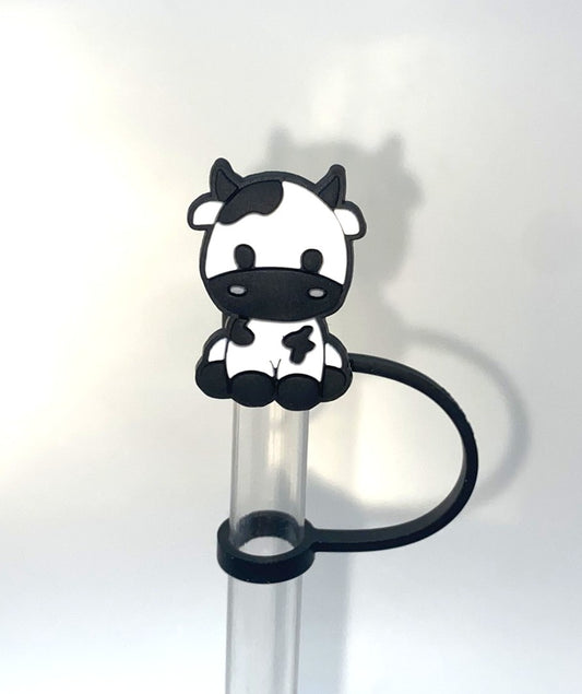 Black & White Sitting Cow Straw Topper