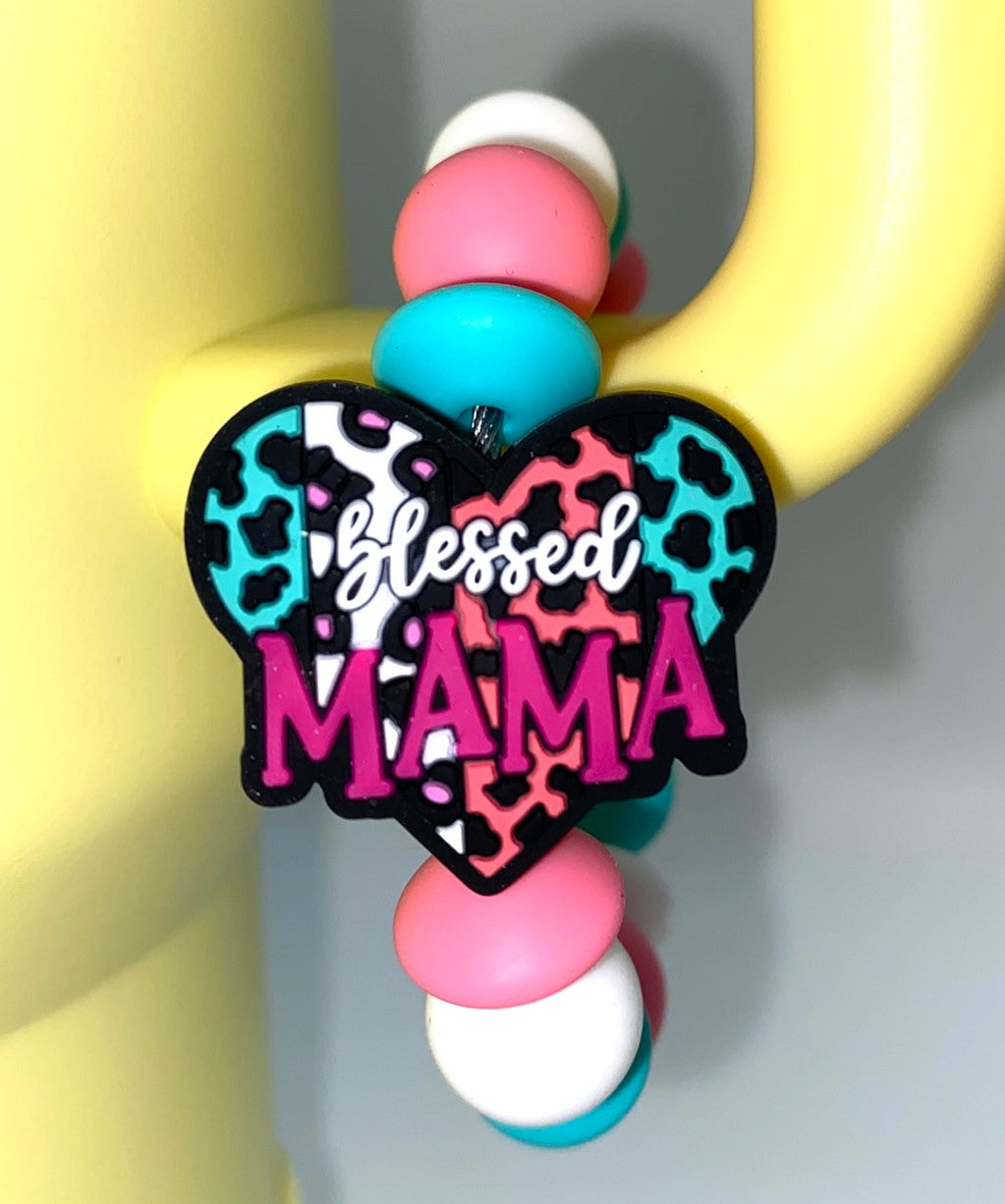 Blessed Mama Leopard Heart Stanley Tumbler Cup Handle Charm