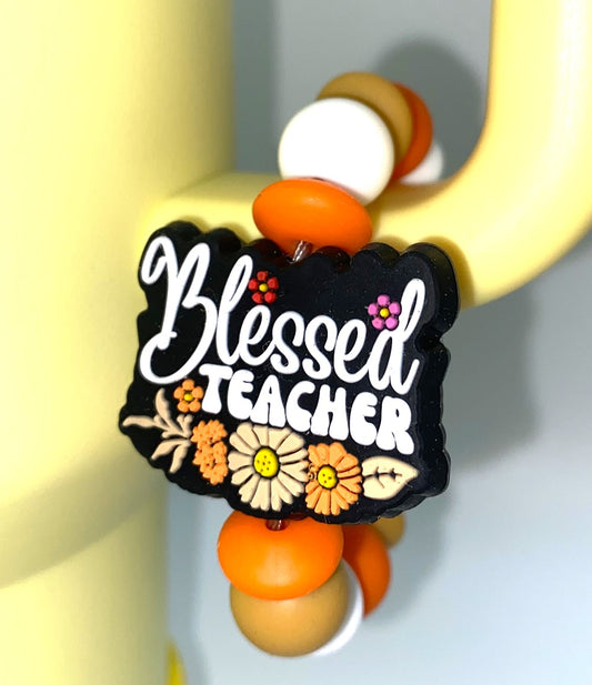 Blessed Teacher Floral Stanley Tumbler Cup Handle Charm