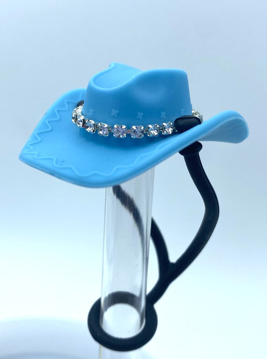 Blue Bling Cowboy Hat Straw Topper