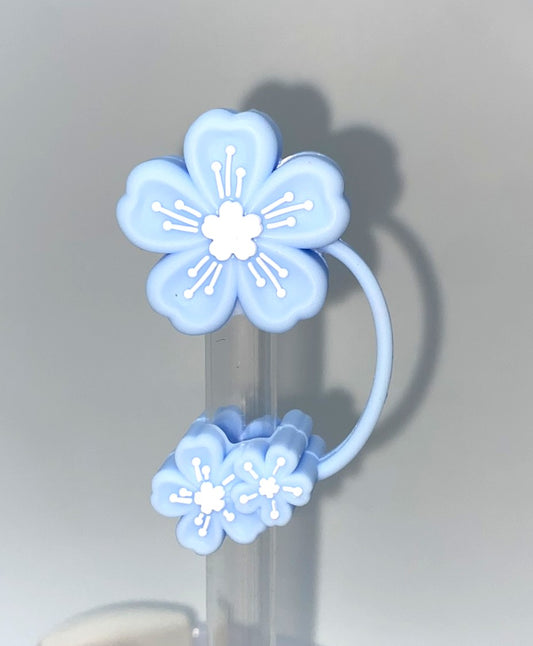 Blue Sakura Cherry Blossom Flower 3D Straw Topper