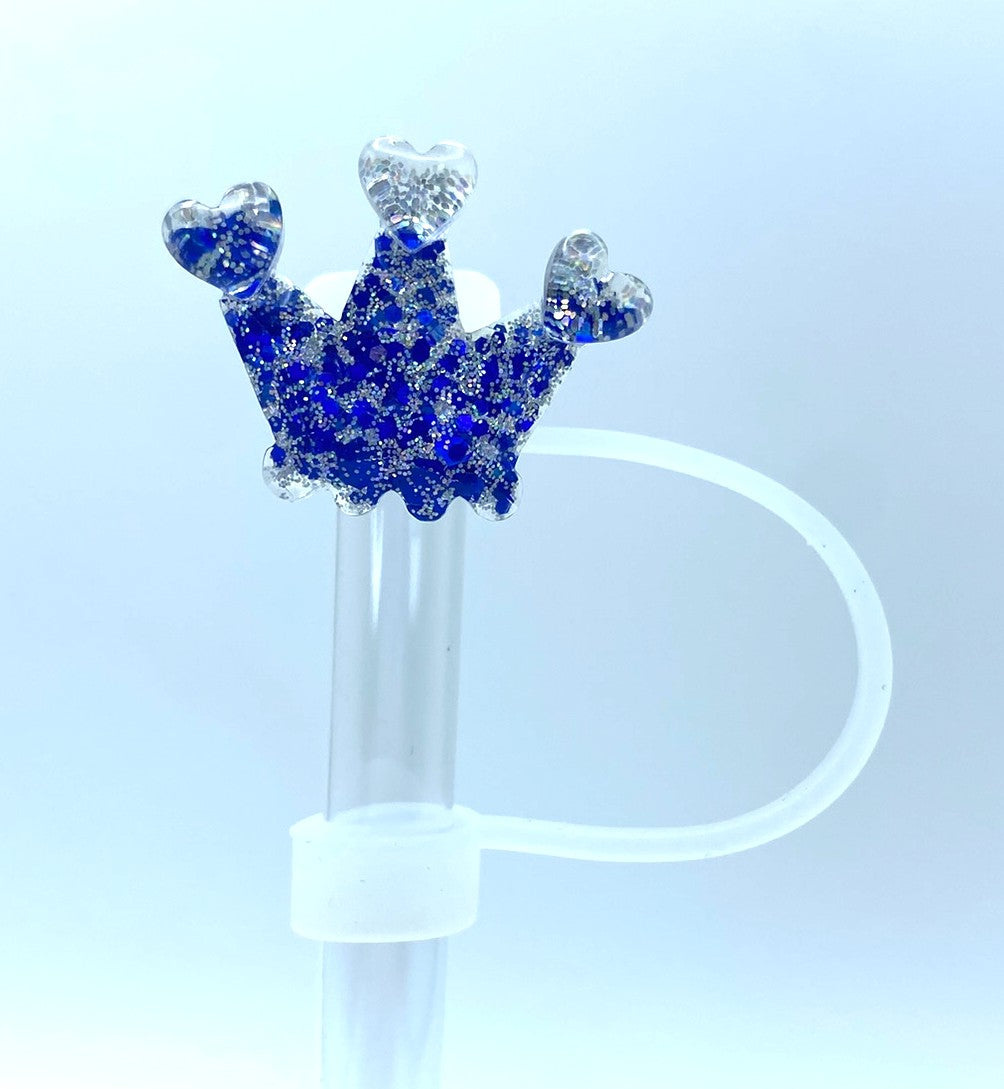 Glitter Crown Blue Straw Topper