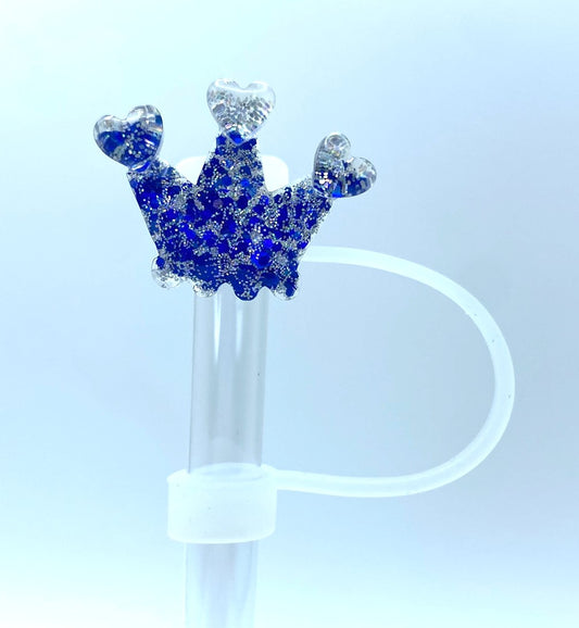 Glitter Crown Blue Straw Topper