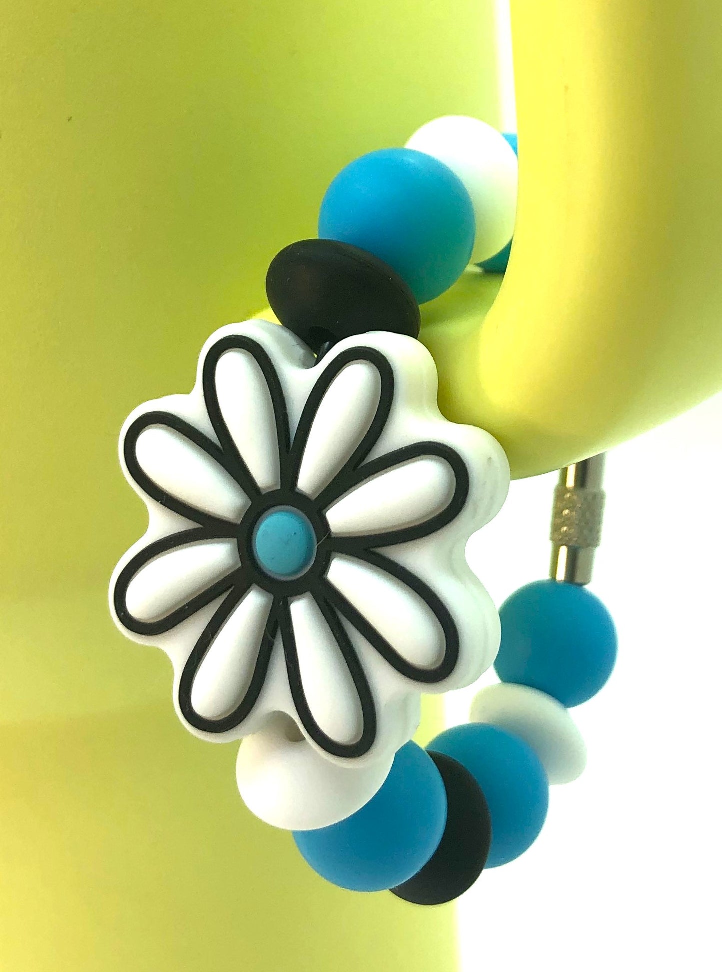 White Daisy Flower w/Blue Center Stanley Tumbler Cup Handle Charm