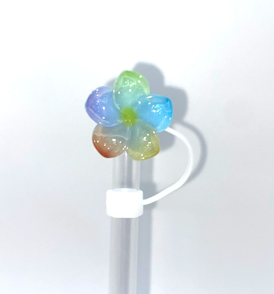 Blue & Green Resin Plumeria Flower Straw Topper