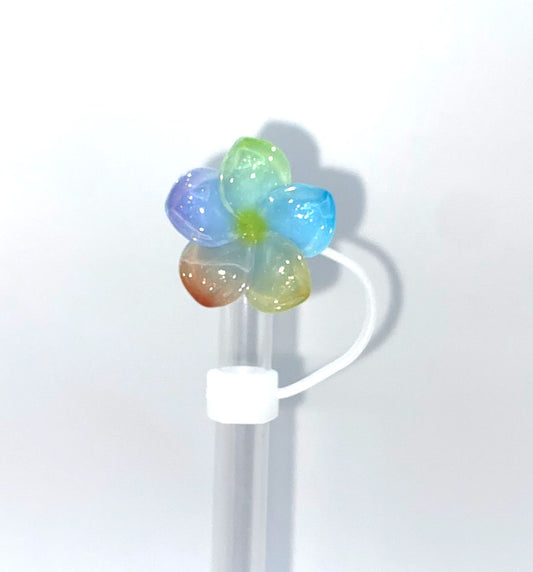 Blue & Green Resin Plumeria Flower Straw Topper