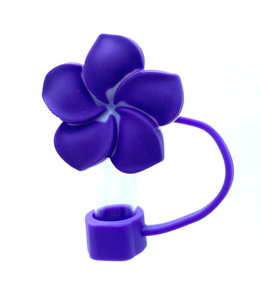 Dark Purple Plumeria Flower 3D Straw Topper
