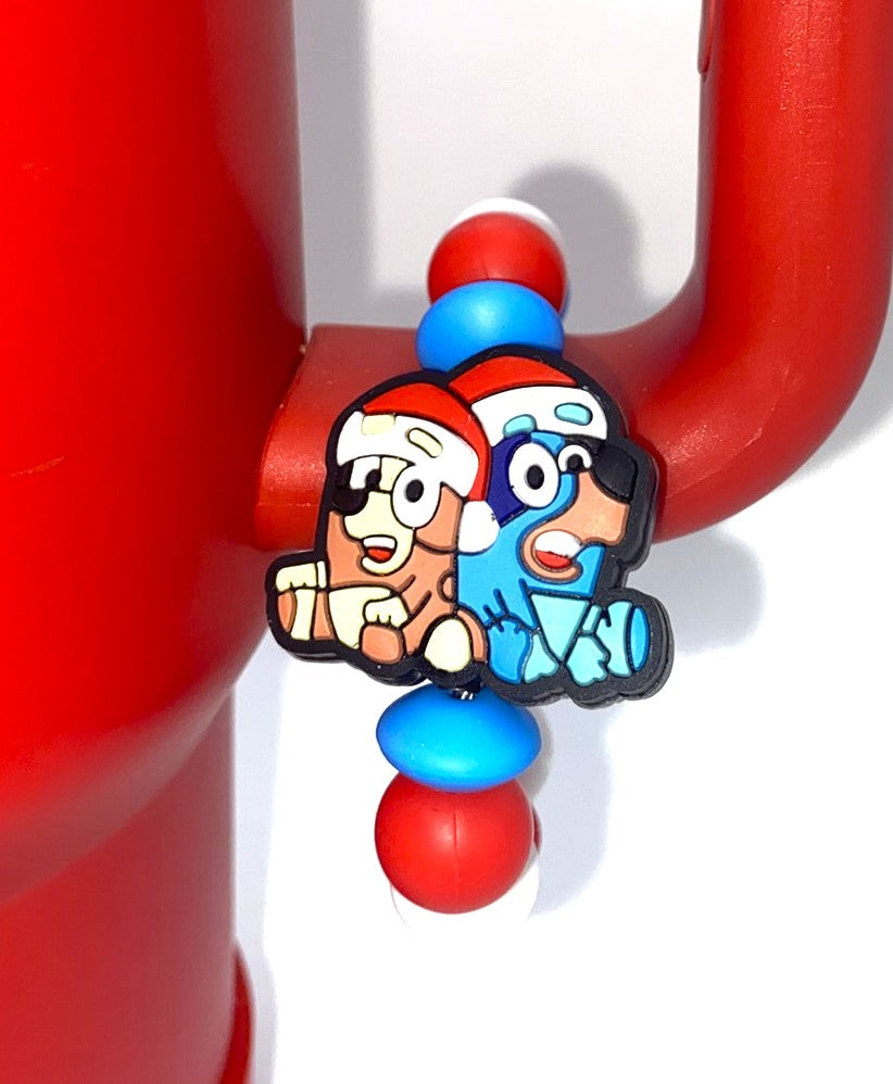 Christmas Blue Heeler Cartoon Dog & Sister Stanley Tumbler Cup Handle Charm