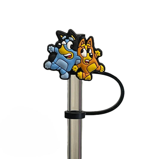 Blue Heeler Cartoon Dog & Sister Straw Topper