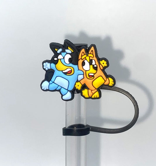 Blue Heeler Cartoon Dog & Sister Straw Topper